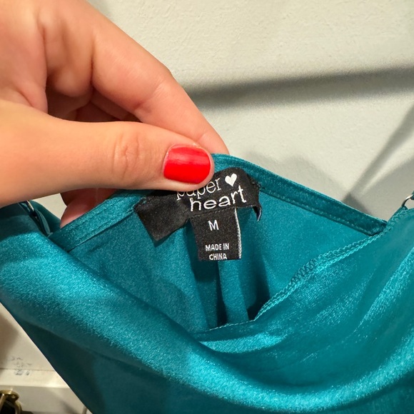 Teal Satin Midi Dress - Picture 3 of 3